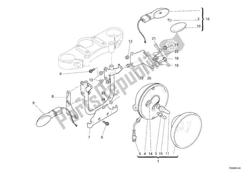 Tutte le parti per il Faro del Ducati Monster S2R 800 Dark 2006